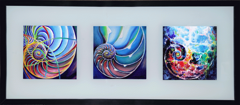 Spiralen - Archetypic Design: Beleuchtete Bilder in Acryl, gerahmt 70 x 30 cm, beleuchtet mit LED, Wechsel in RGB programmierbar mit Fernbedienung
